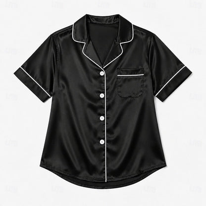 Kessoro women's button-front top and shorts two-piece lounge set in black and champagne - view 3