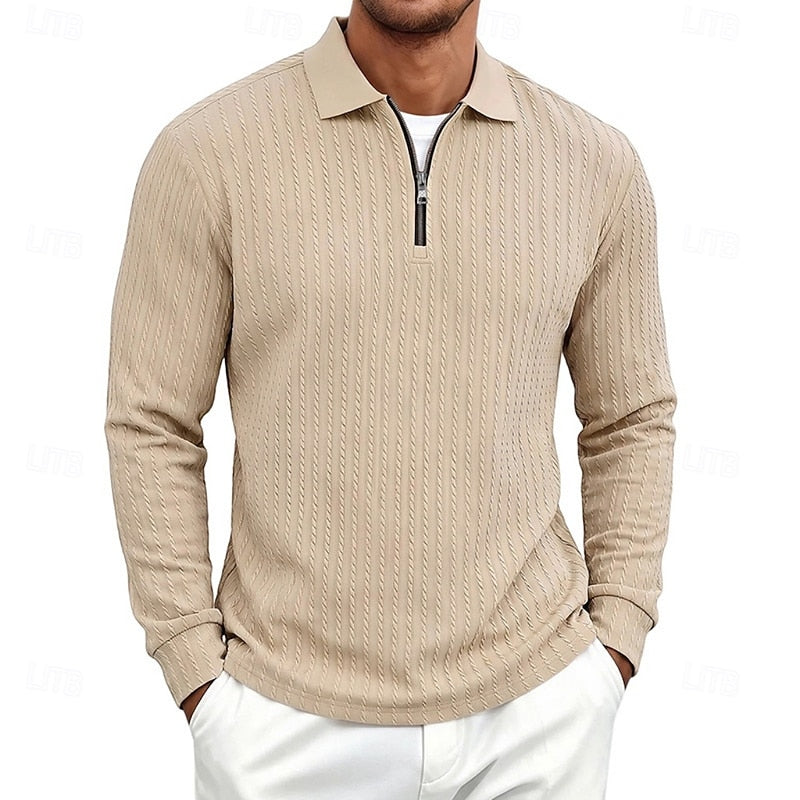 Kessoro men's textured quarter-zip polo shirt in one of six colourways, view 2 of 10