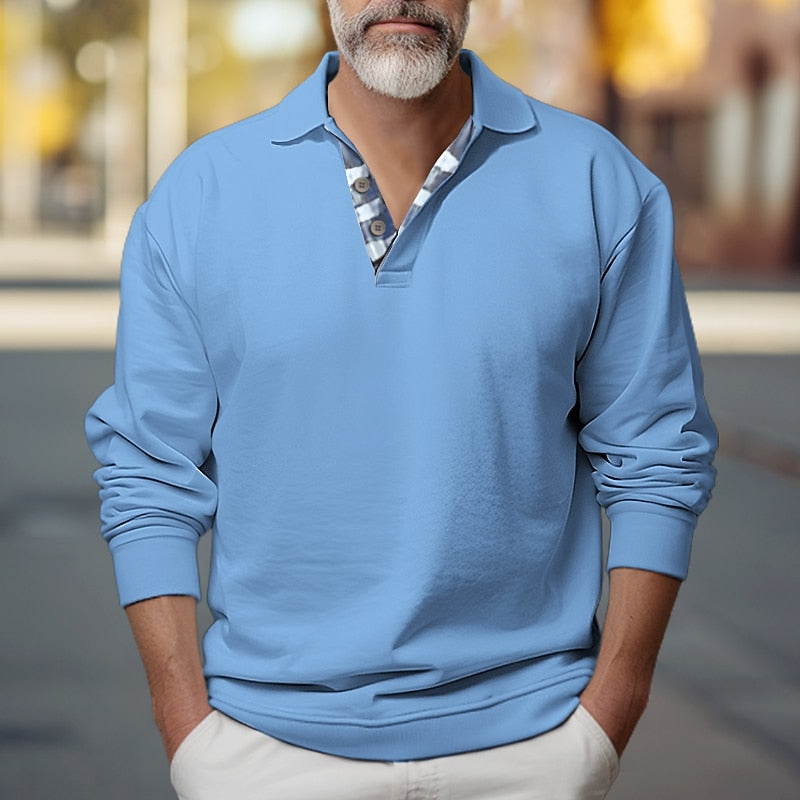 Kessoro men's polo-collar button sweatshirt in blue, white, black, khaki and grey