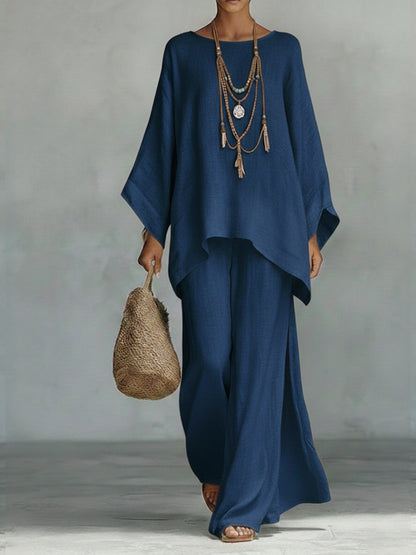 Kessoro women's oversized linen wide leg two piece set in white, light blue, red, navy and black