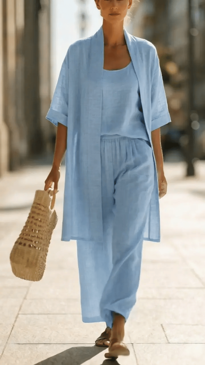 Kessoro women's lightweight summer three piece outfit set in white, wine, blue and more