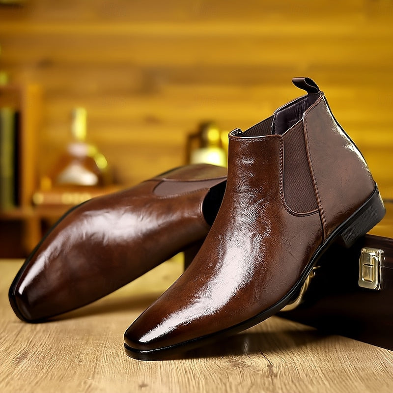 Kessoro men's polished slip-on ankle Chelsea boots in brown and black - view 3
