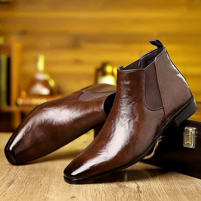 Kessoro men's polished slip-on ankle Chelsea boots in brown and black - view 3