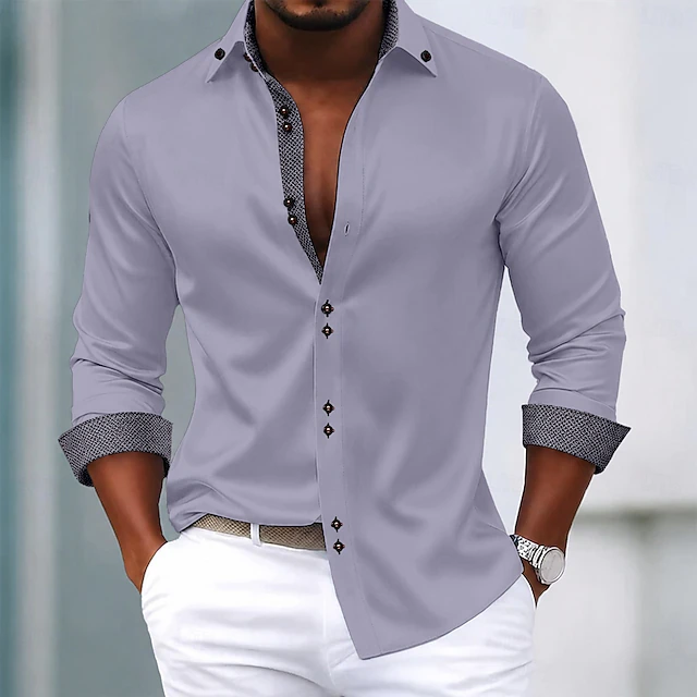 Kessoro men's wrinkle-resistant contrast trim dress shirt in white, navy, wine red and more