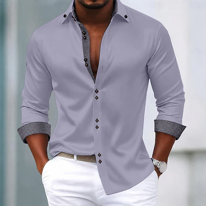 Kessoro men's wrinkle-resistant contrast trim dress shirt in white, navy, wine red and more