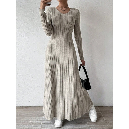 Kessoro women's ribbed long-sleeve fitted maxi dress with an elongating silhouette