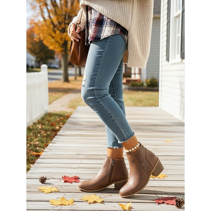 Kessoro women's cutout side-zip low block heel ankle boots in brown, khaki, black and blue - view 6