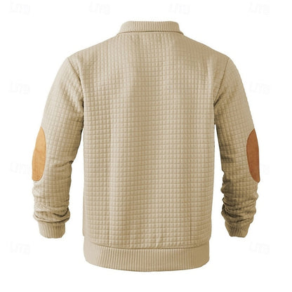 Kessoro waffle textured stand collar pullover for men in Gray, view 14