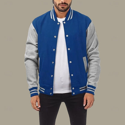 Kessoro men's classic ribbed-trim varsity jacket in light grey, royal blue, black and navy blue – image 3 of 12