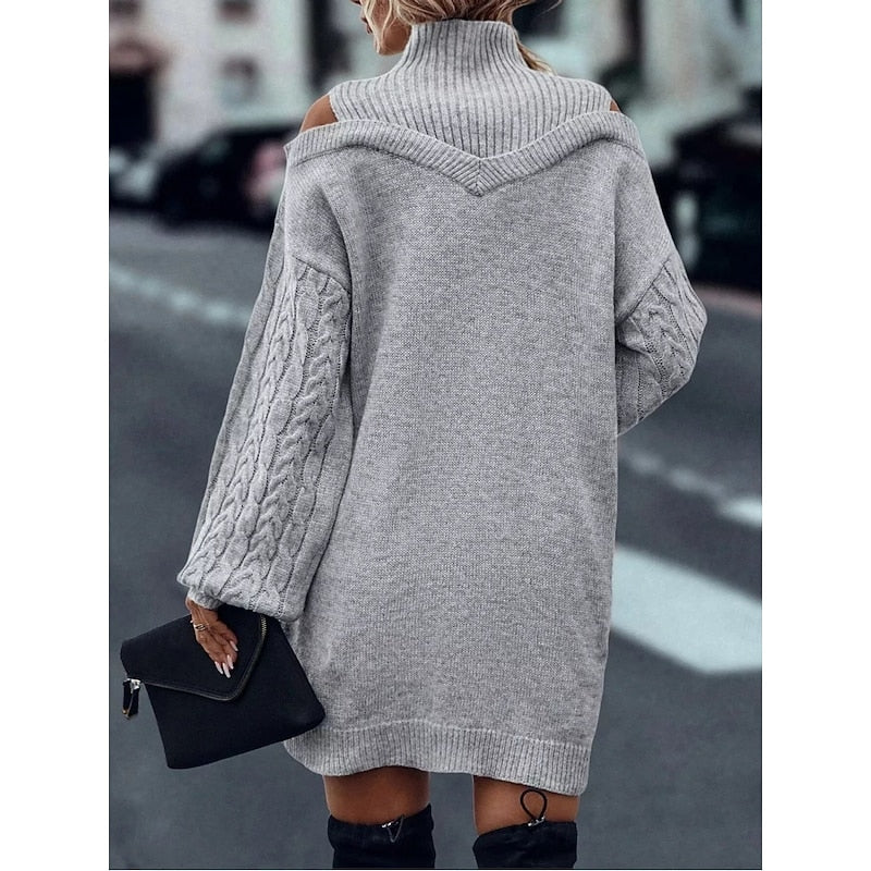 Kessoro women's cold-shoulder turtleneck sweater dress in a soft cozy knit