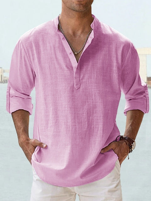 Men's breathable tailored button-up shirt in a neutral and pastel colour range, shown for menswear styling