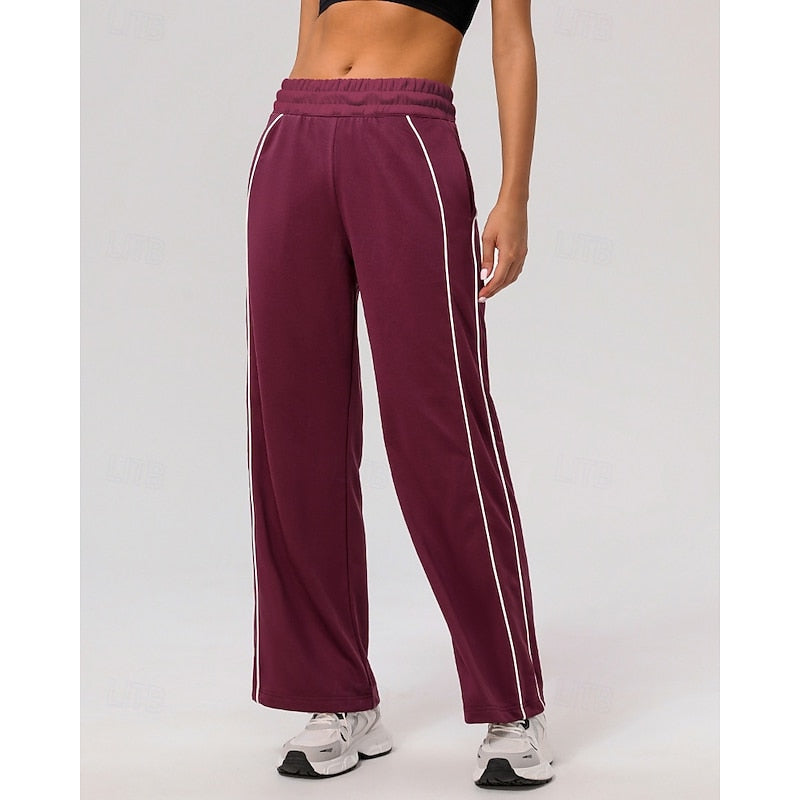 Kessoro women's relaxed side-stripe straight-leg joggers in wine, black or pink