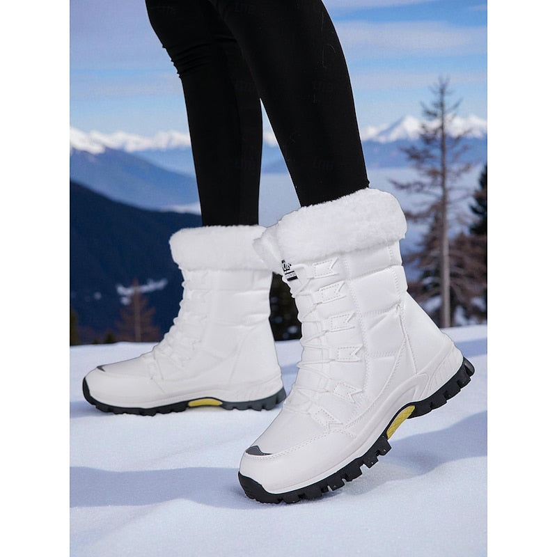 Kessoro women's plush lined lace-up winter snow boots in white and black - view 2