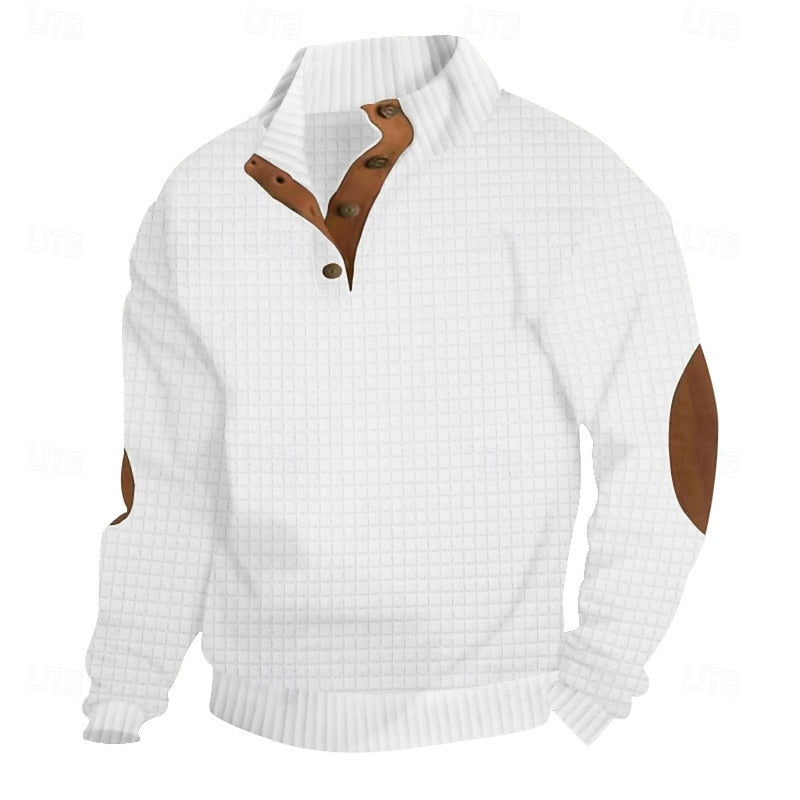 Kessoro waffle textured stand collar pullover for men in Black, view 2