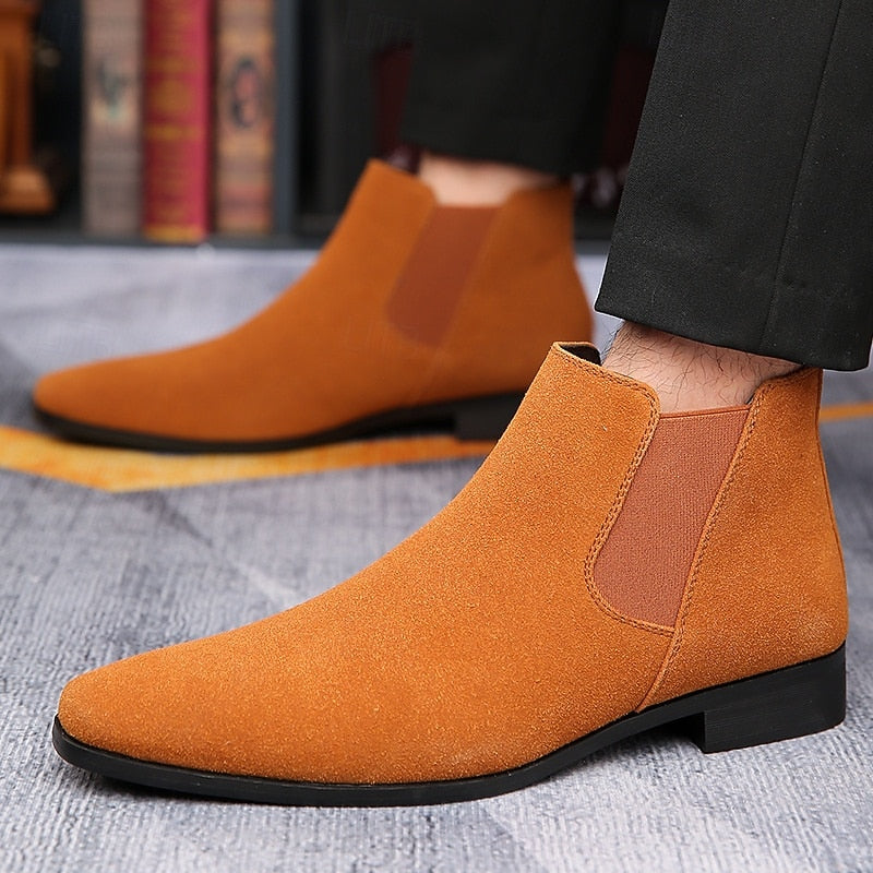 Kessoro men's classic elastic side panel ankle Chelsea boots in red brown, coffee, black, beige and blue - view 6