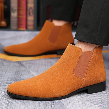 Kessoro men's classic elastic side panel ankle Chelsea boots in red brown, coffee, black, beige and blue - view 6