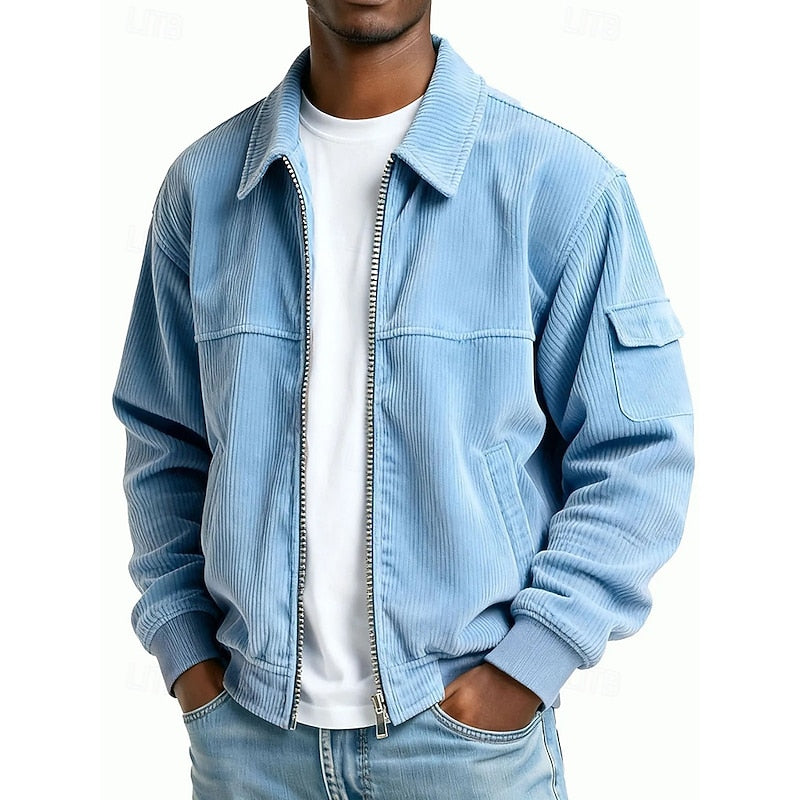 Kessoro Men's Ribbed Textured Jacket in navy blue, dark green, brown and more colours, image 9 of 13.