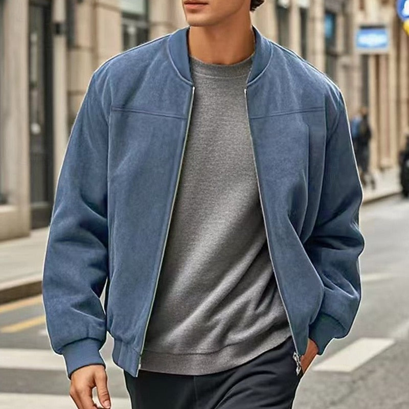 Kessoro men's lightweight stand-collar zip-up jacket in dark blue, blue, camel, black and army green – image 2 of 14