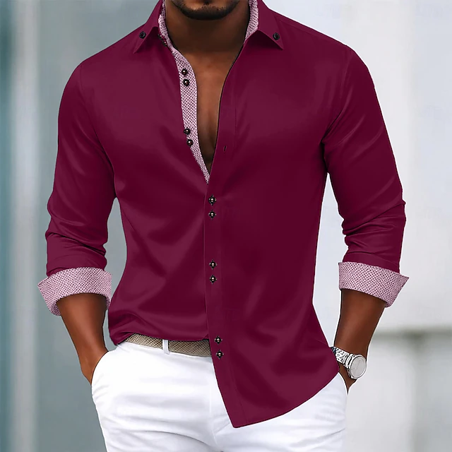 Kessoro men's wrinkle-resistant contrast trim dress shirt in white, navy, wine red and more