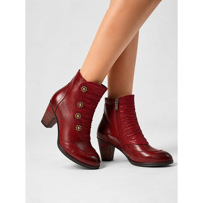Kessoro women's stacked block heel side-zip ankle boots in wine, blue and black - view 1