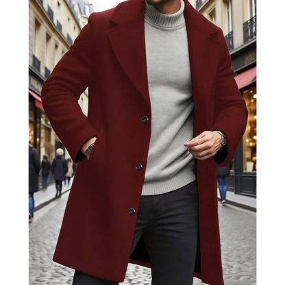Kessoro men's classic long tailored overcoat in dark grey, black and red