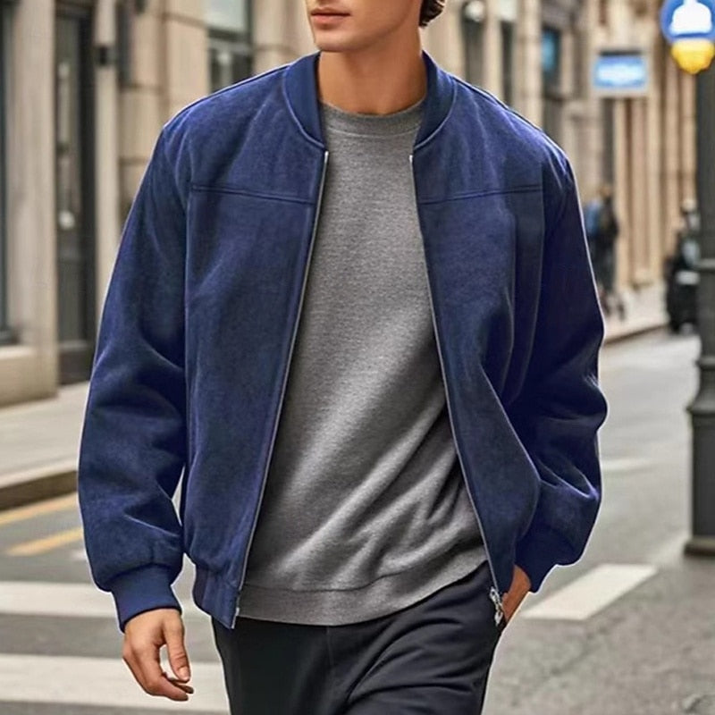 Kessoro men's lightweight stand-collar zip-up jacket in dark blue, blue, camel, black and army green – image 1 of 14