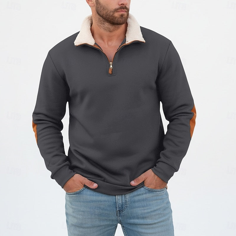 Kessoro men's standing collar half-zip pullover sweater in black, khaki, light grey, dark grey and navy blue