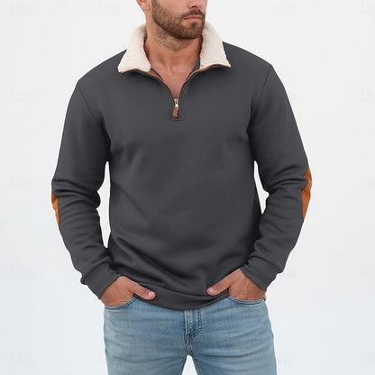 Kessoro men's standing collar half-zip pullover sweater in black, khaki, light grey, dark grey and navy blue