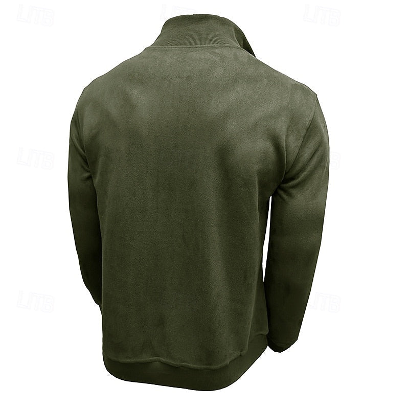 Kessoro men's quarter-zip stand-collar sweatshirt in royal blue, grey, brown, black and army green