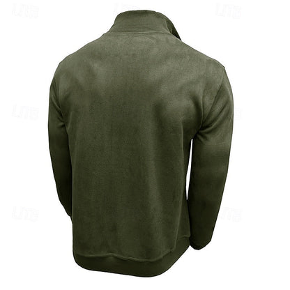 Kessoro men's quarter-zip stand-collar sweatshirt in royal blue, grey, brown, black and army green