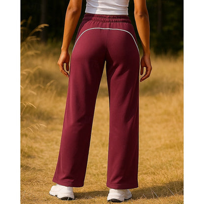 Kessoro women's relaxed side-stripe straight-leg joggers in wine, black or pink