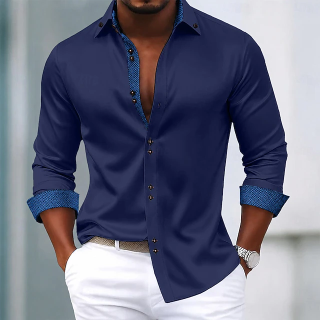 Kessoro men's wrinkle-resistant contrast trim dress shirt in white, navy, wine red and more