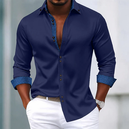 Kessoro men's wrinkle-resistant contrast trim dress shirt in white, navy, wine red and more