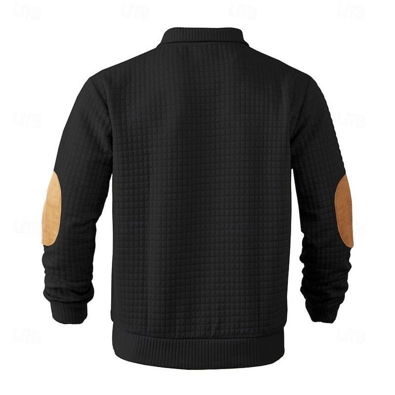 Kessoro waffle textured stand collar pullover for men in White, view 6