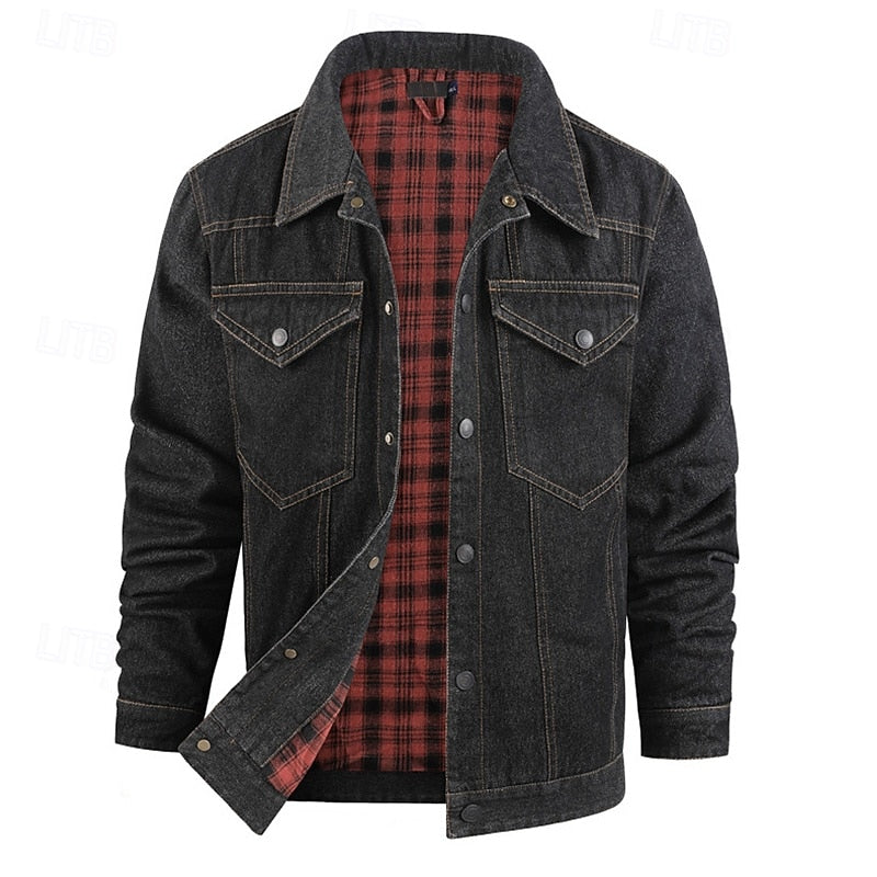 Kessoro men's rugged check-lined everyday jacket in brown, dark blue, black and green