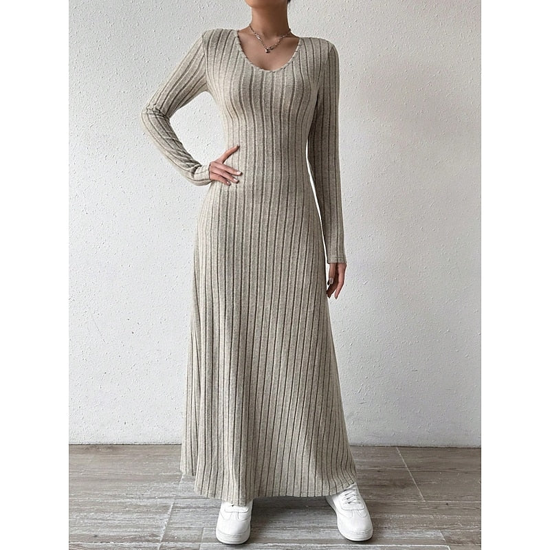 Kessoro women's ribbed long-sleeve fitted maxi dress with an elongating silhouette
