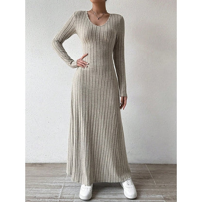 Kessoro women's ribbed long-sleeve fitted maxi dress with an elongating silhouette