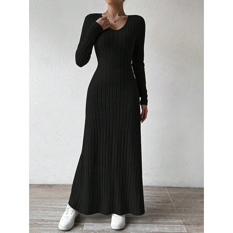 Kessoro women's ribbed long-sleeve fitted maxi dress with an elongating silhouette