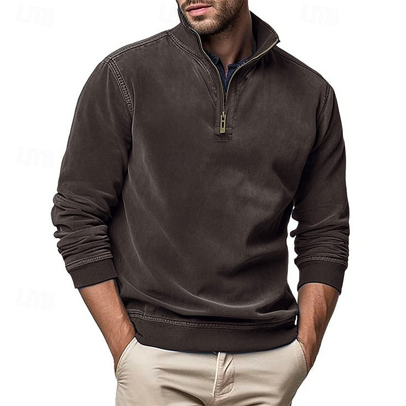 Kessoro men's quarter-zip stand-collar sweatshirt in royal blue, grey, brown, black and army green