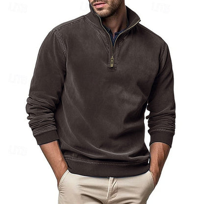 Kessoro men's quarter-zip stand-collar sweatshirt in royal blue, grey, brown, black and army green