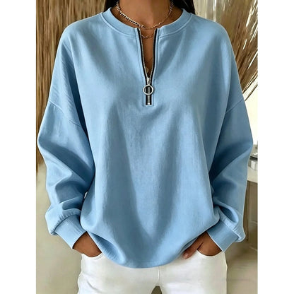 Kessoro women's quarter-zip high-neck relaxed sweatshirt in white, blue, black and pink - view 2
