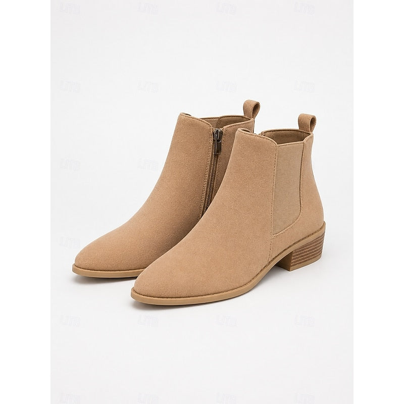Kessoro women's pointed-toe low block heel ankle boots in khaki, gray, black, dark brown and beige - view 1