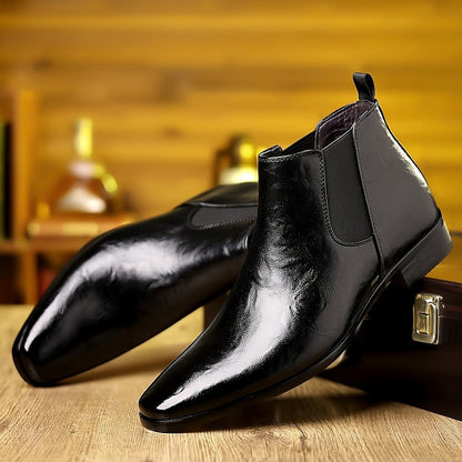 Kessoro men's polished slip-on ankle Chelsea boots in brown and black - view 4