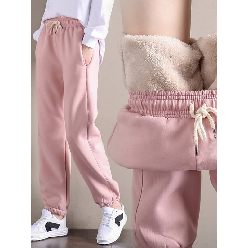 Kessoro women's high-waist fleece-lined drawstring joggers in pink, grey, black or yellow