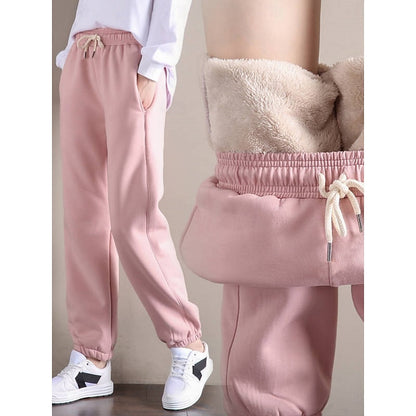 Kessoro women's high-waist fleece-lined drawstring joggers in pink, grey, black or yellow
