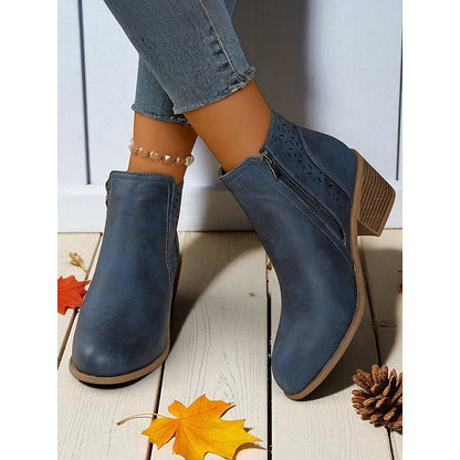 Kessoro women's cutout side-zip low block heel ankle boots in brown, khaki, black and blue - view 12
