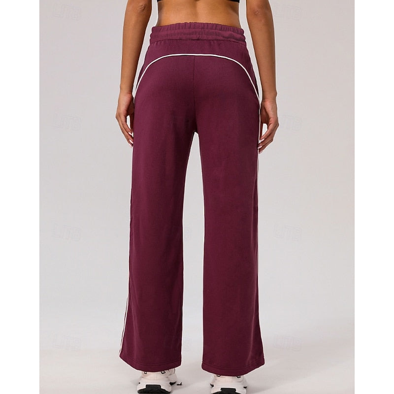 Kessoro women's relaxed side-stripe straight-leg joggers in wine, black or pink