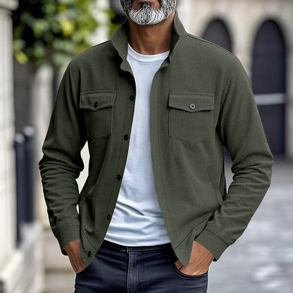 Kessoro Men's Ribbed Lapel-Collar Utility Jacket in apricot, black, army green and more colours, image 8 of 16.