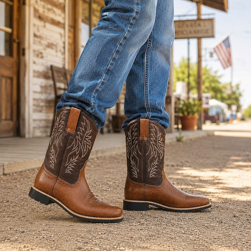 Kessoro men's embroidered western cowboy boots in brown or black, view 2 of 10