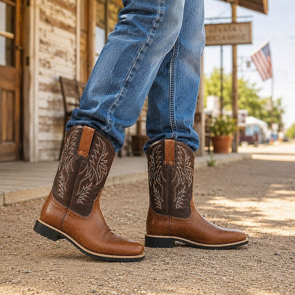 Kessoro men's embroidered western cowboy boots in brown or black, view 2 of 10